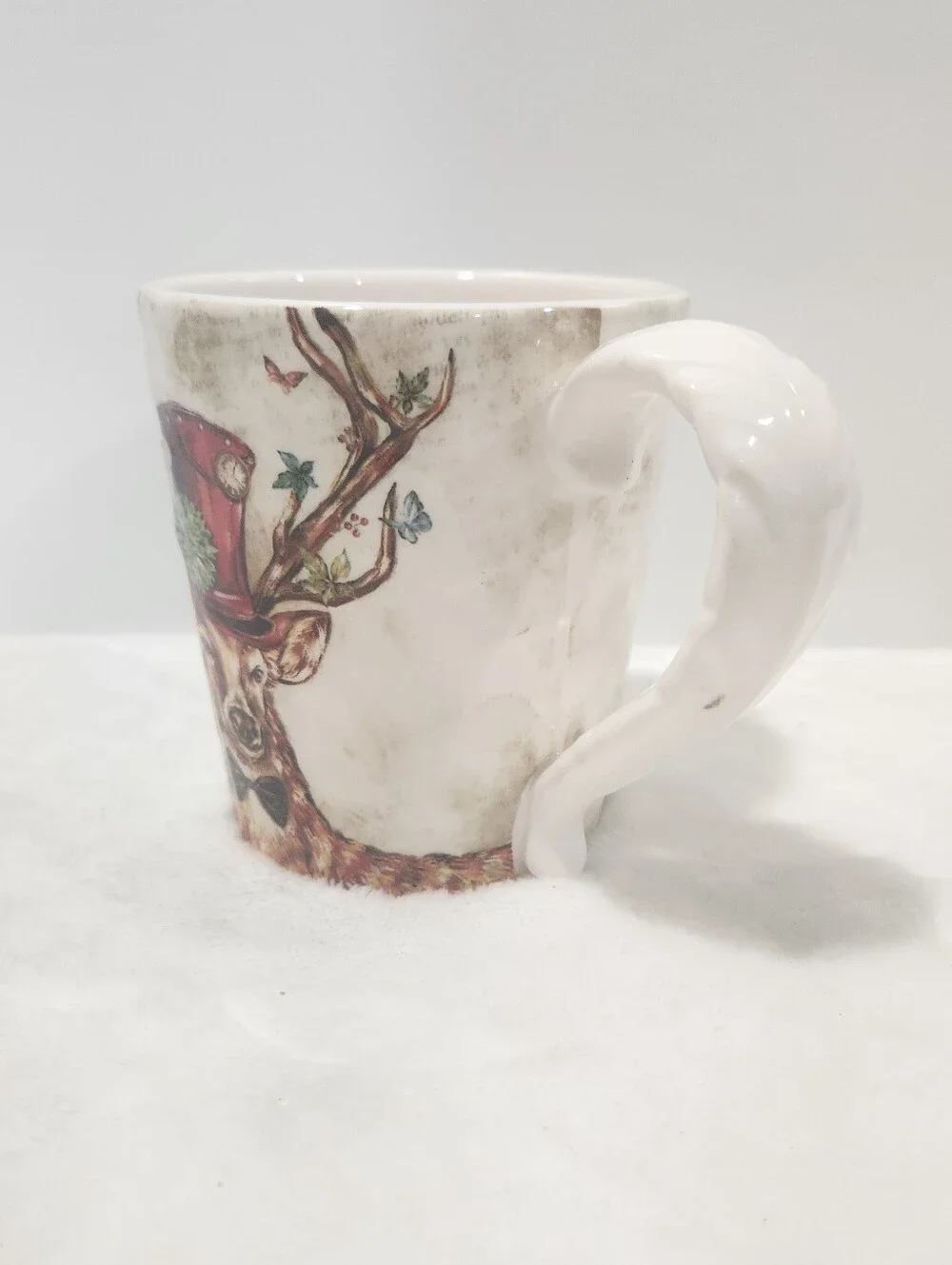 Pier 1 Daper Deer Ironstone Christmas Holiday Coffee Cup Mug 14 Oz NWOT